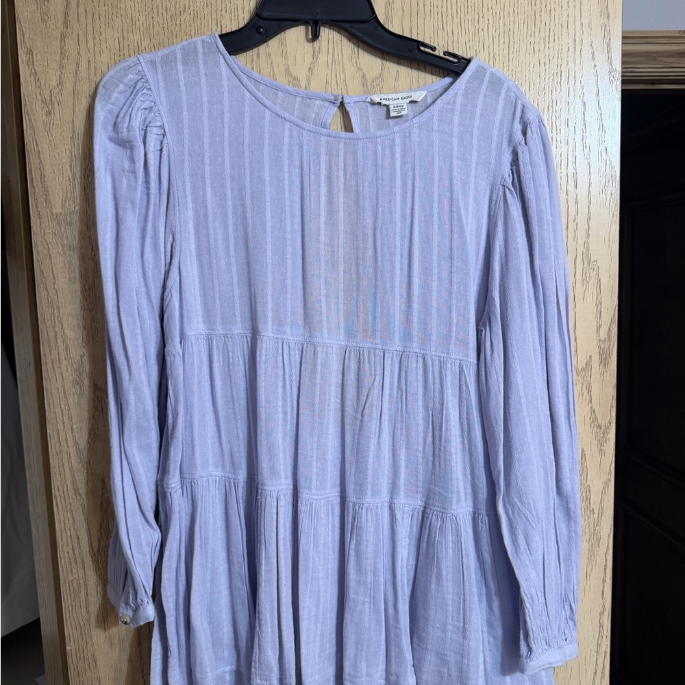 American Eagle Light Lavender Tiered Long Sleeve Shirt